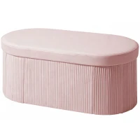HOMCOM Puff Almacenaje Banco Almacenaje Plegable 72 L 76x38x35 cm Tapizado en Terciopelo Baúl de Almacenamiento Rosa(m-11)