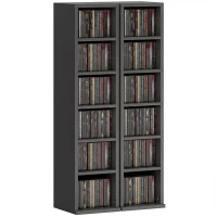 HOMCOM Set of 2 CD Media Display Shelf Unit Tower Rack with Adjustable Shelves, Black(m-10)