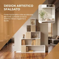 HOMCOM Libreria Moderna a 5 Ripiani con Design a Gradini, 120x22x131.5 cm, Bianco e Legno(m-4)
