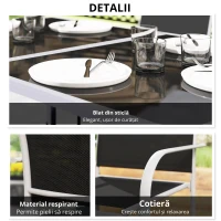 Outsunny Set de mobilier de grădină 6 scaune + 1 masă din oțel salon de grădină 7 piese scaune empilabile placă din sticlă securizată negru(m-3)