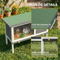 PawHut Clapier Lapin Extérieur en Bois, avec Toit Ouvrable en Asphalt et Plateau Coulissant, Design Surélevé, 90x45x65cm, Gris(m-7)