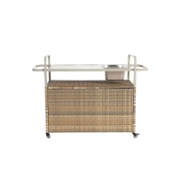 Bar roulant d'extérieur avec bac à glaçons, roulettes verrouillables, pour jardin, bord de piscine et arrière-cour, 131x50x91 cm, Beige(m-6)