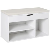 HOMCOM Banc à chaussures, meuble range-chaussures gain de place avec siège rembourré basculant pour l'entrée en bois, 80x30x47cm, Blanc(m-7)