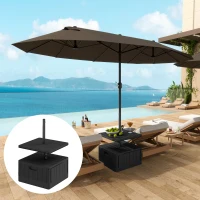 Outsunny Pied de parasol carré avec plateau de table, support parasol en HDPE à roues, remplissage eau sable 53 x 53 x 45 cm noir(m-2)