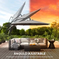 Outsunny Parasol Excéntrico Ø300 cm con Base Cruzada Toldo Ajustable y Manivela UPF30+ para Terraza Patio Gris(m-6)