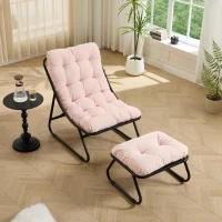 Fauteuil lounge d'extérieur avec pouf, coussin rembourré, tissu sling, structure en acier, Rose(m-1)