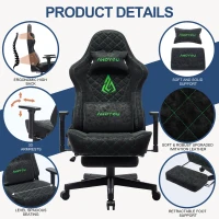ANDYOU Ergonomischer Vintage-Gaming-Stuhl aus PU-Leder. Schwarz(m-4)