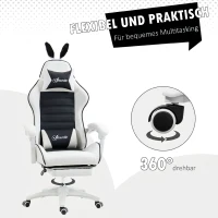 Vinsetto Sedia Gaming Reclinabile con Poggiapiedi e Cuscini, Orecchie da Coniglio e Altezza Regolabile, Nero(m-7)