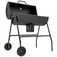 Outsunny Metalen Houtskoolbarbecue BBQ Smoker met Deksel Thermometer Wielen Grillwagen 95x71,5x102 cm Zwart(m-10)