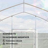 Outsunny Seră tunel cu învelitoare PO, 2 uși cu balamale, seră încălzită cu structură optimizată, transparentă(m-6)