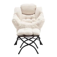 Fauteuil lounge avec pouf, accoudoirs et une poche latérale, revêtement en flanelle, 69,9x64,0x95,0 cm, Blanc(m-2)