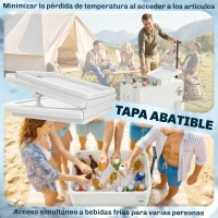 Outsunny Carrito Nevera de 56L con Ruedas Mango Ajustable Abrebotellas Recogetapas Drenaje y Asa 75x35x120 cm Blanco(m-6)