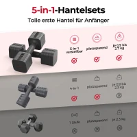 5‑in‑1 verstellbares Kurzhantelset (2 Stück), Dual‑Lock, weicher TPU‑Griff, 29.5x24.5x13 cm, Grau(m-8)