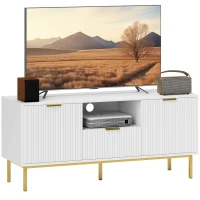 HOMCOM Meuble TV, meuble télé pour 50 pouces avec 2 portes à fermeture douce, tiroir et compartiment ouvert, 120x39x54cm, blanc(m-11)