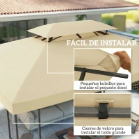 Outsunny Toldo de Recambio 4x3 m con Techo Doble Orificios de Drenaje y Protección UV Solo Toldo NO Incluye Marco Blanco Crema(m-5)