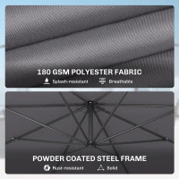 Outsunny 3 m Overhanging Cantilever Parasol, with Cross Base - Grey(m-5)