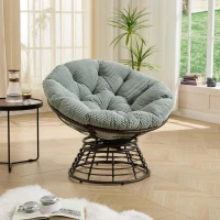 Fauteuil Papasan, pivotant à 360°, coussin épais(velours côtelé), cadre en acier, 92x92x67 cm, Vert clair(m-1)