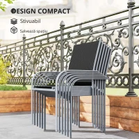 Outsunny Set de mobilier de grădină 6 scaune + 1 masă din oțel salon de grădină 7 piese scaune empilabile placă din sticlă securizată negru(m-4)