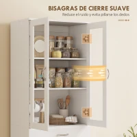 HOMCOM Alacena de Cocina con Puertas de Vidrio Cajón Estantes Ajustables para Comedor Salón 60x35x180 cm Blanco(m-7)