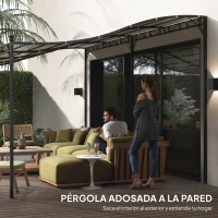 Outsunny Pérgola de Pared 3x6 m con Techo Inclinado Orificios de Drenaje y Estructura Metálica Blanco Crema(m-6)