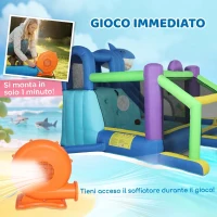 AIYAPLAY Gonfiabile Tema Squali con Scivolo, Piscina/Piscina Palline per Divertimento Bambini all'Aperto(m-7)