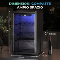 HOMCOM Cantinetta Vino Refrigerata 24 Bottiglie 68L Temperatura Regolabile 4-16℃ con Vetro Anti UV, Ripiani, Nera(m-3)