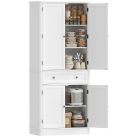 HOMCOM Keukenkast met 4 deuren, lade en verstelbare planken voor keuken, 80 x 39,5 x 186,4 cm wit