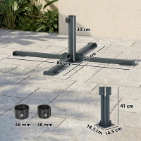 Outsunny Bază Pliabilă în Formă de Cruce pentru Umbrele de 38 mm și 48 mm, Suport Metalic Rezistent pentru Brazi de Crăciun, Umbrele de Grădină, Patio, Plajă, Gri Închis(m-3)