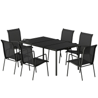Outsunny Salon de Jardin 6 Personnes Ensemble Table et Chaises Jardin avec Chaises Empilables en Textilène 70x51x87cm Noir