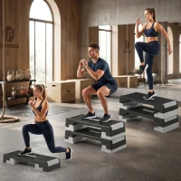 SPORTNOW Stepbord verstelbaar Fitness Aerobic Stepper met 3 hoogtes (15/20/25 cm), Antislipmat Zwart+Grijs(m-4)