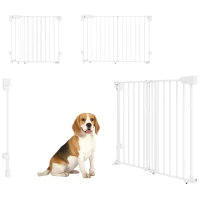 PawHut Cancelletto di Sicurezza per Cani, 74.5-111.5x74.5 cm, Scale, Chiusura Automatica, Apertura con Una Mano, Bianco(m-11)