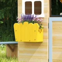 Outsunny Wooden Playhouse, Wendy House with Door, Bench, Flowerpot Holder, for Ages 3-7 Years, Blue(m-8)