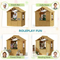 AIYAPLAY Outdoor Kids Playhouse, Wooden Wendy House with Door, 3 Windows, 2 Flower Boxes for Garden, Indoor Playroom(m-6)