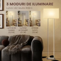 HOMCOM Lampă de Podea de 150 cm cu 3 Moduri, Luminozitate Reglabilă și Întrerupător cu Pedală, Alb(m-5)