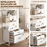 HOMCOM Mueble Archivador con Estantería 2 Cajones Encimera para Impresora Cerradura para A4 Letter Legal Blanco(m-4)