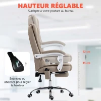 Vinsetto Fauteuil de bureau direction massant chauffant hauteur réglable dossier inclinable toile de lin beige(m-6)