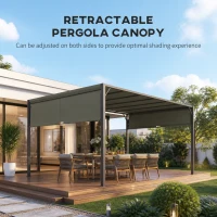 Outsunny 3 X 3 Meters Pergola with Sliding Roof, Garden Gazebo with Adjustable Sun Shade Canopy and Steel Frame, Charcoal Grey(m-5)