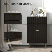 HOMCOM Commode 4 tiroirs commode chambre meuble de rangement moderne avec poignées et pieds dorés, dim. 60 x 40 x 96 cm, noir(m-5)