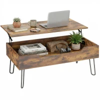 HOMCOM Mesa de Centro con Tapa Elevable Compartimento Oculto Patas de Acero 95x50x40 cm Marrón Rústico(m-10)