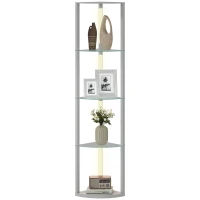 HOMCOM LED Floor Lamp with Shelves, Dimmable Standing Lamp with Foot Switch for Living Room, Bedroom, Grey(m-10)