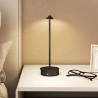 HOMCOM Lampă de masă tactilă reîncărcabilă cu USB, reglabilă 3000K/4500K/6500K, autonomie 4-8 ore, neagră(m-9)