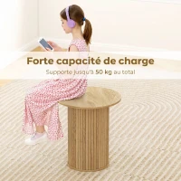 HOMCOM Table d'appoint ronde Ø 48 cm, table basse avec pieds cannelés pour salon, chambre ou petit espace, chêne(m-5)