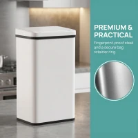 HOMCOM 40L Sensor Bin with Soft-Close Lid, Stainless Steel Automatic Touchless Motion Sensor Kitchen Bin, White(m-7)