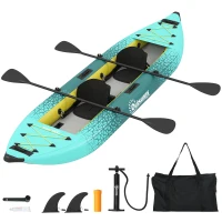 Outsunny 12.5' Inflatable Kayak Set, 2-person Sit on Canoe with Aluminium Oars, Blue and Yellow(m-10)
