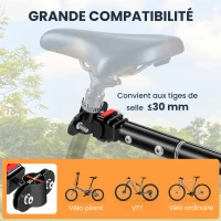 HOMCOM Remorque vélo remorque de transport pour vélo 70 L 155L x 71,5l x 77H cm poignée barre d'attelage universelle pliable acier Charge max. 40 Kg noir(m-4)