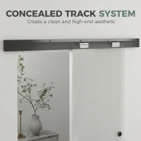 HOMCOM Porta Scorrevole in Vetro Sabbiato con Binario Silenzioso e Guida, 77.5x205 cm, Trasparente(m-6)
