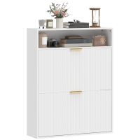 HOMCOM Armoire à chaussures étroite à 2 compartiments rabattables et étagère pour couloir et entrée, Blanc