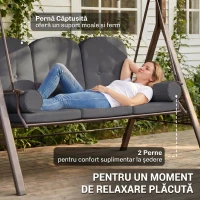 Outsunny Leagăn de grădină pentru 3 persoane cu acoperiș reglabil, suport pentru pahare și perne, 208x120x172 cm, gri(m-6)