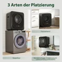 HOMCOM Asciugatrice a Condensazione con Tecnologia a Pompa di Calore, Dispositivo da Tavolo, 48x43x57 cm, Nero(m-4)