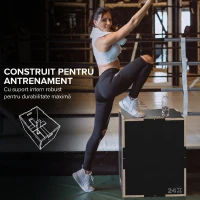 SPORTNOW Cutie Pliometrică pentru Sărituri cu 3 Înălțimi din Lemn Antiderapant, 61-51-41 cm, Negru(m-6)